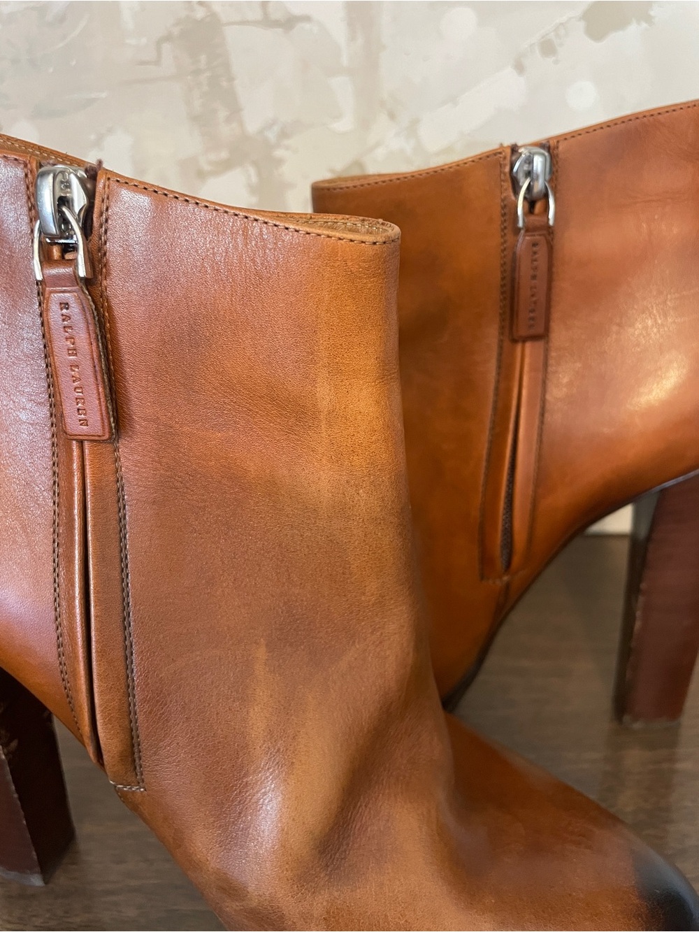 Ralph Lauren Brown Leather Platform Ankle Booties
